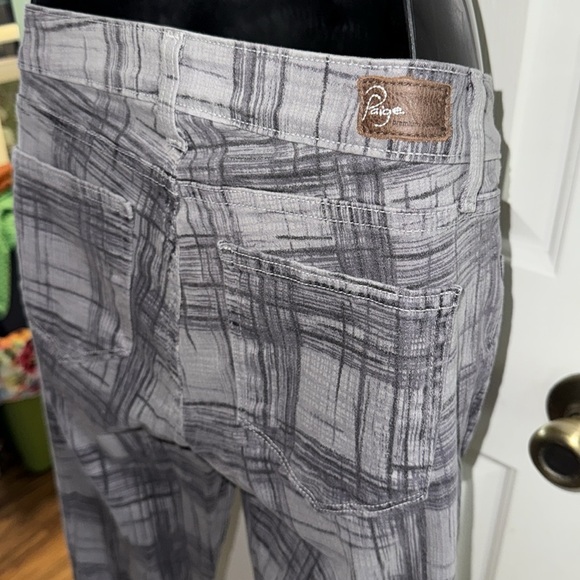 Paige Grey Abstract Pattern  Peg Super Skinny Ankle Denim Jeans Stylish Size 27 - Picture 8 of 12